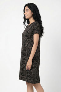 Zivame Sea Shell Knit Cotton Knee Length Nightdress - Black Beauty — thumbnail 2